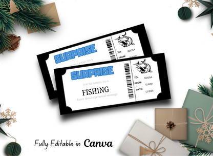 Printable Fishing Surprise Gift Voucher  Fishing Trip Certificate Ticket  Fishing Vacation Reveal  DIY Coupon  Instant Download