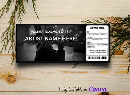 Printable, Editable Concert Template - Concert Voucher - Surprise Gift - Event Ticket  - Download Instant