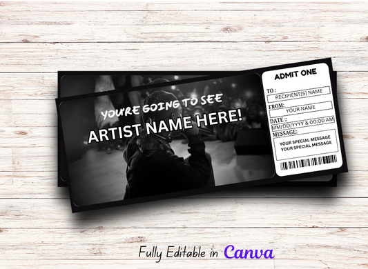 Printable, Editable Concert Template - Concert Voucher - Surprise Gift - Event Ticket  - Download Instant