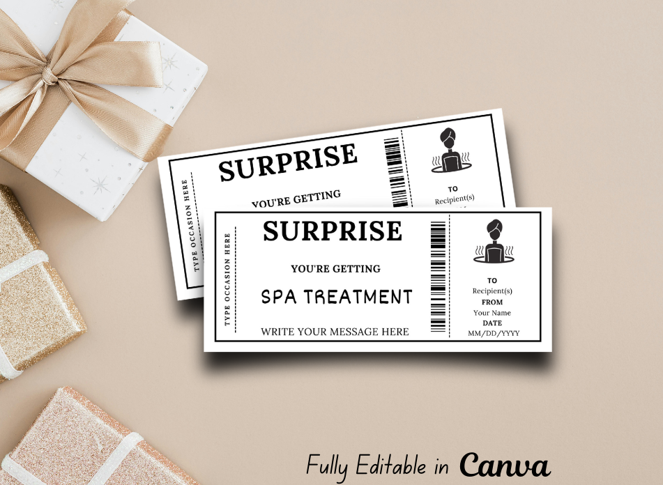 Spa Treatment Gift Ticket - Birthday Train Boarding Pass Voucher - Printable Gift Certificate Template, Instant Download