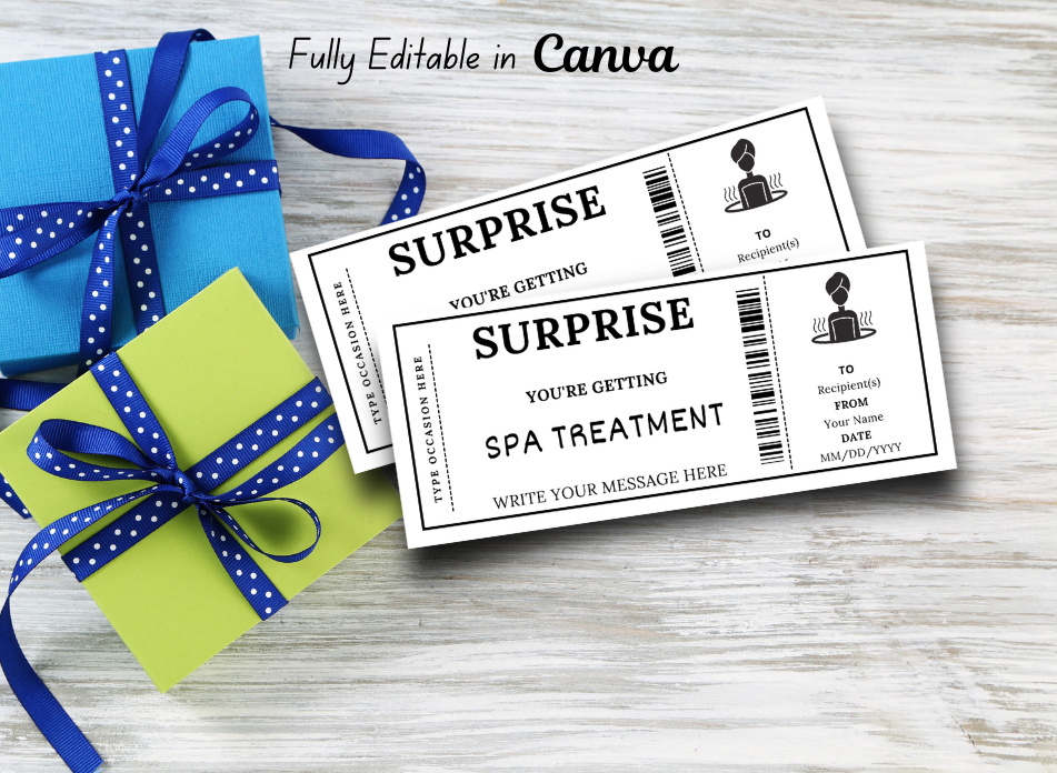 Spa Treatment Gift Ticket - Birthday Train Boarding Pass Voucher - Printable Gift Certificate Template, Instant Download