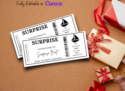 Surprise Boat  Gift Ticket - Birthday Boarding Pass Train Gift Voucher Card Certificate - Printable Birthday Gift Template, Instant Download