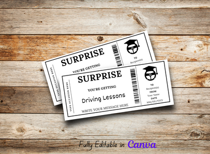 Surprise Driving Lessons Gift Certificate - Editable Car Coupon Template - Instant Download, Learn to Drive Printable Voucher