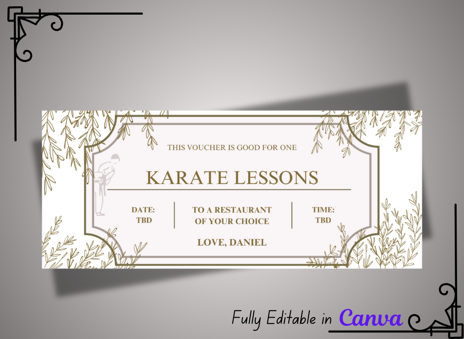 Surprise  Karate Lessons Ticket - Editable Gift Voucher Template, Printable Camp Certificate, Instant Download Birthday Boarding