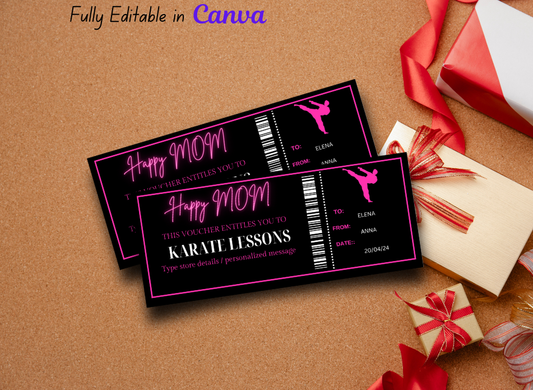 Surprise Karate Lessons Ticket Certificate Voucher Card Template - Printable Any Occasion Gift Idea - Instant Download