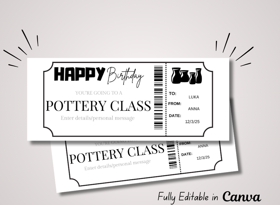 Surprise Pottery Class Reveal Ticket Certificate Ticket | INSTANT DOWNLOAD - EDITABLE Text - Printable - Wesecurelife