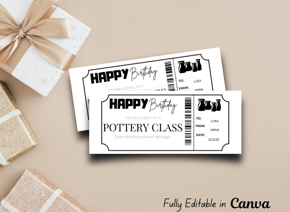 Surprise Pottery Class Reveal Ticket Certificate Ticket | INSTANT DOWNLOAD - EDITABLE Text - Printable - Wesecurelife