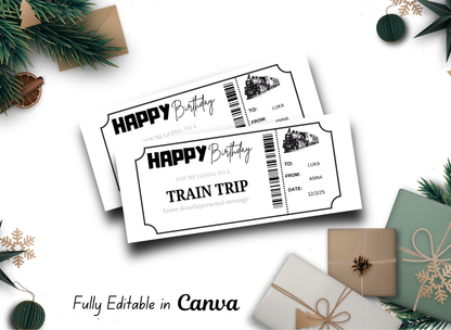 TRAIN TRIP Gift Voucher Ticket | Birthday Template Certificate Ticket |INSTANT DOWNLOAD - EDITABLE Text - Printable - Wesecurelife