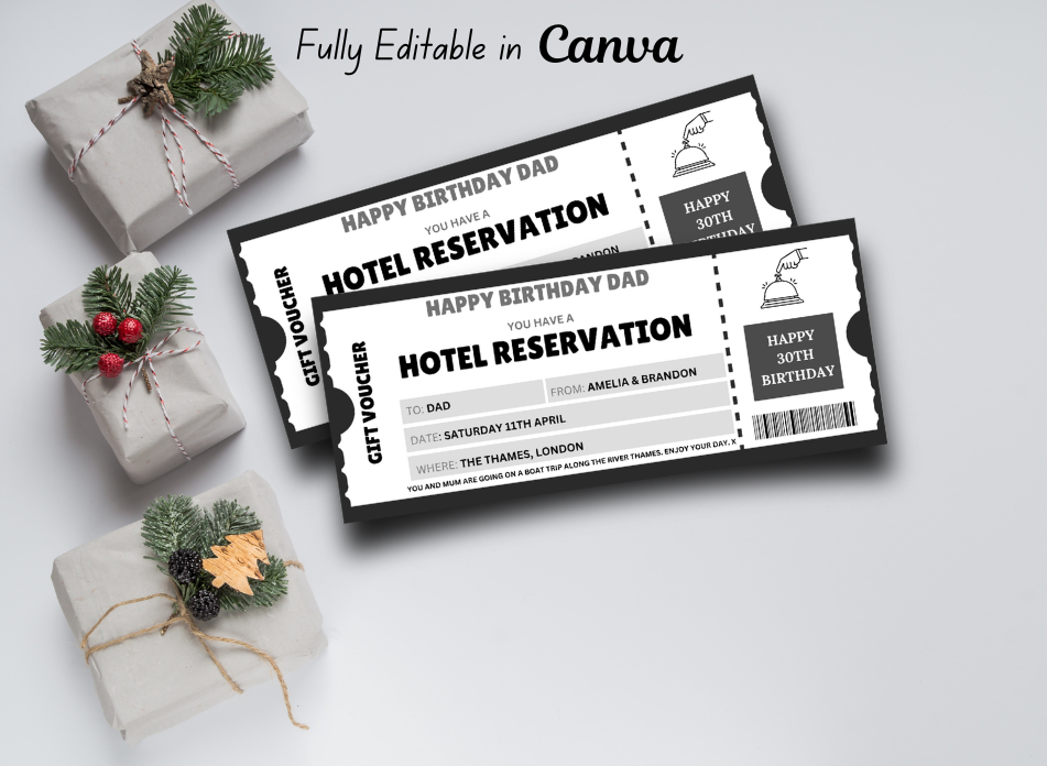 Hotel Reservation Voucher. Surprise Hotel Reservation Gift Ticket. INSTANT DOWNLOAD - EDITABLE Text Hotel | Voucher For Christmas - Wesecurelife