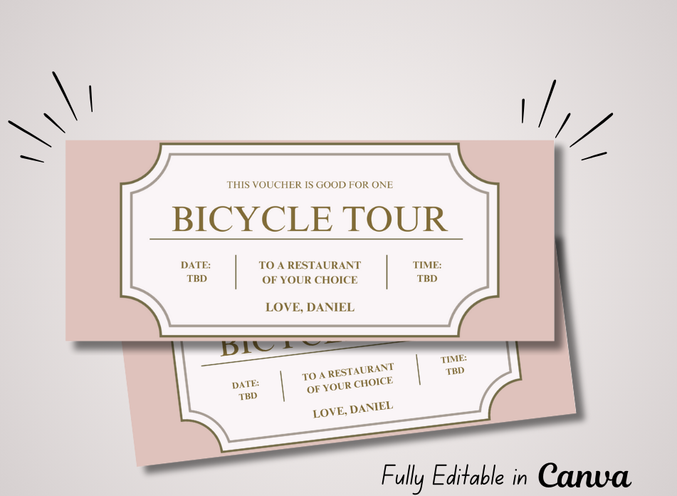 Bicycle Tour Coupon Voucher - INSTANT DOWNLOAD - EDITABLE Text - Printable, Personalized, Ticket,Gift Birthday, Certificate, Birthday, Anniversary, Bike - Wesecurelife