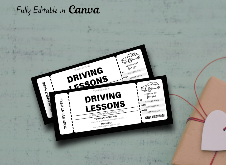 Driving Lesson Surprise Trip Reveal Birthday Gift Template - Faux Fake Boarding Pass Coupon - Blue - EDITABLE TEXT DOWNLOAD - Wesecurelife