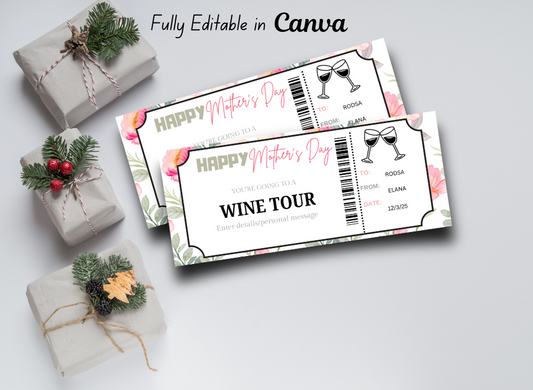 Mother's Day Wine Tour Gift Voucher | Surprise Gift for Mom | Wine Tour Certificate Template | Mother's Day Gift | Instant Download