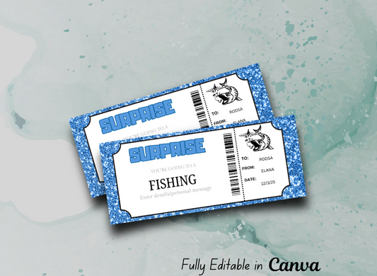 Printable Fishing Surprise Gift Voucher | Fishing Trip Certificate Ticket | Fishing Vacation Reveal | DIY Coupon | Instant Download |