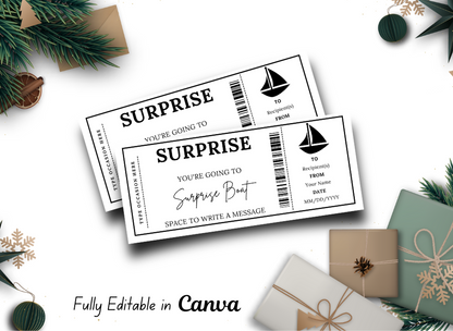 Surprise Boat  Gift Ticket - Birthday Boarding Pass Train Gift Voucher Card Certificate - Printable Birthday Gift Template, Instant Download