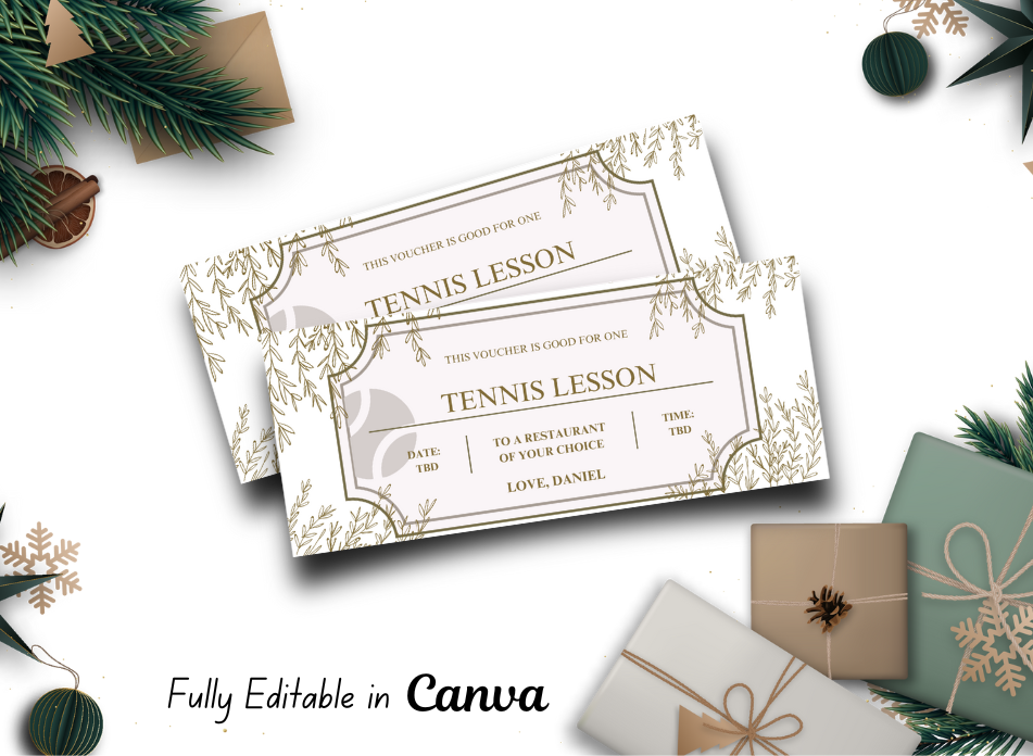 Tennis Lesson Gift Voucher Template Printable, Dog Owner Gift Certificate, Dog Lover Instant Download