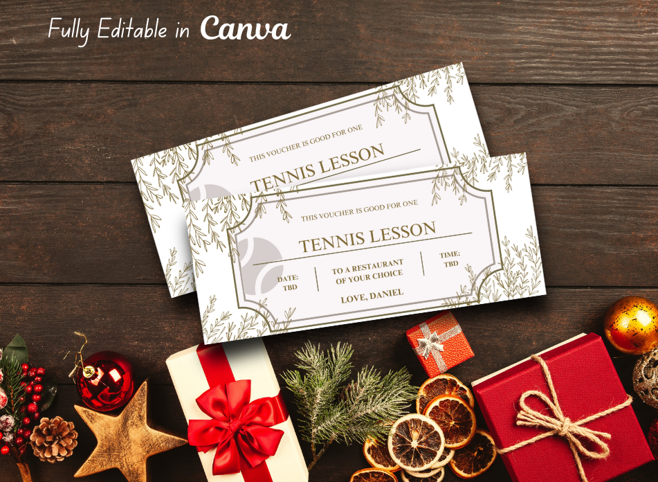 Tennis Lesson Gift Voucher Template Printable, Dog Owner Gift Certificate, Dog Lover Instant Download