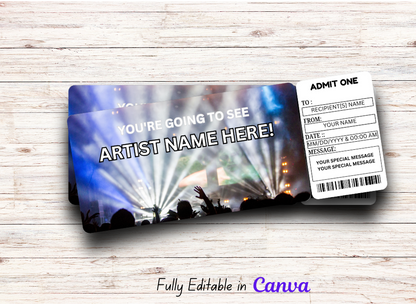 Ticket Canva Template - Printable Music Event Ticket - Custom Concert Ticket Gift  Download Instant