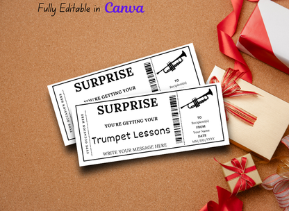 Trumpet Lessons Gift Ticket - Birthday Boarding Pass Train Gift Voucher Card Certificate - Printable Birthday Gift Template, Instant Download