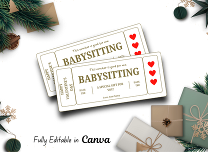 Valentine's Day Babysitting  Gift Certificate - Instant Download, Editable Text, Personalized Love Voucher, Printable Heart Coupon