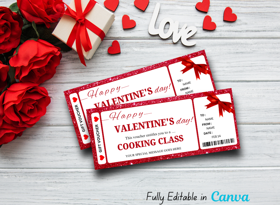 Valentine's Day Cooking Class Coupon - Editable, Instant Download, Printable Personalized Gift Ticket