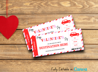 Valentine's Day Road Trip Gift Voucher, Surprise Flying Ticket, Helipad Gift Ticket Template - INSTANT DOWNLOAD - Editable PDF