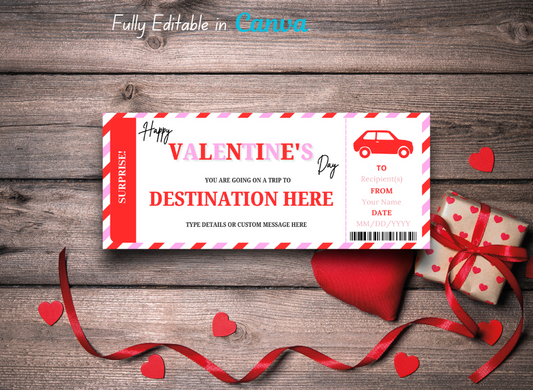 Valentine's Day Road Trip Gift Voucher, Surprise Flying Ticket, Helipad Gift Ticket Template - INSTANT DOWNLOAD - Editable PDF