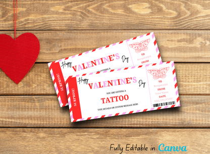 Valentine's Day Tattoo Gift Voucher, Valentines Tat Gift Coupon Template Card, Surprise Present - INSTANT DOWNLOAD - Editable PDF