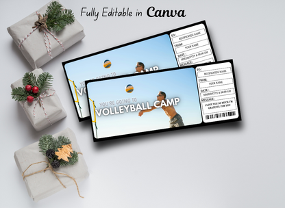 Volleyball Camp Ticket Template - Gift Voucher - Volleyball Camp Coupon Certificate Card - Training Camp Editable Printable