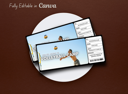 Volleyball Camp Ticket Template - Gift Voucher - Volleyball Camp Coupon Certificate Card - Training Camp Editable Printable