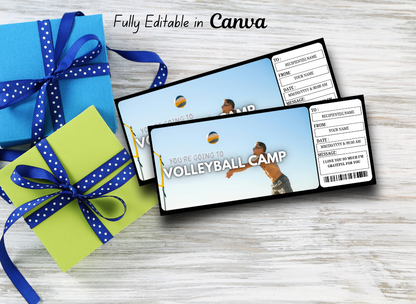 Volleyball Camp Ticket Template - Gift Voucher - Volleyball Camp Coupon Certificate Card - Training Camp Editable Printable