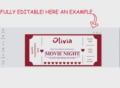 Valentine's Day Babysitting Coupon - Editable, Instant Download, Printable Personalized Gift Ticket