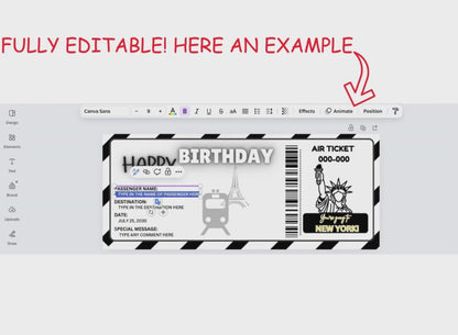 New York Train Trip Boarding Pass - Printable Birthday Gift & Surprise Trip Reveal - Editable Coupon Card, Instant Download