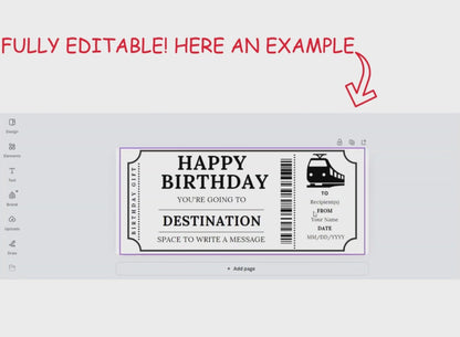 Birthday Train Gift Ticket - Birthday Boarding Pass Train Gift Voucher Card Certificate - Printable Birthday Gift Template, Instant Download